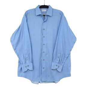 Lorenzo Uomo Mens Dress Shirt Blue Paisley Micro Print Cotton 18 Regular Fit